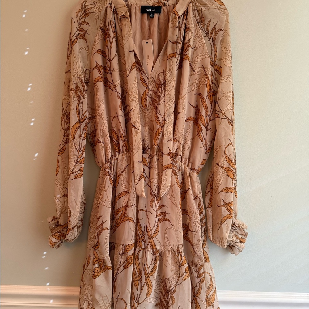 Aakaa Women's Mini Brown Dress Orange leaves